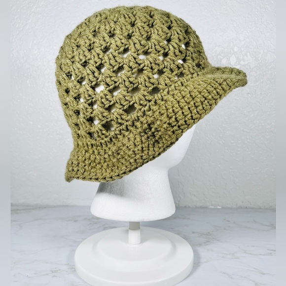 Olive Green Crochet Bucket Hat - Picture 2 of 7